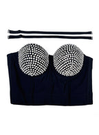 VENVIRS Sexy Embellished Rhinestone Bustier Corset Crop Top For Women with Adjustable Straps