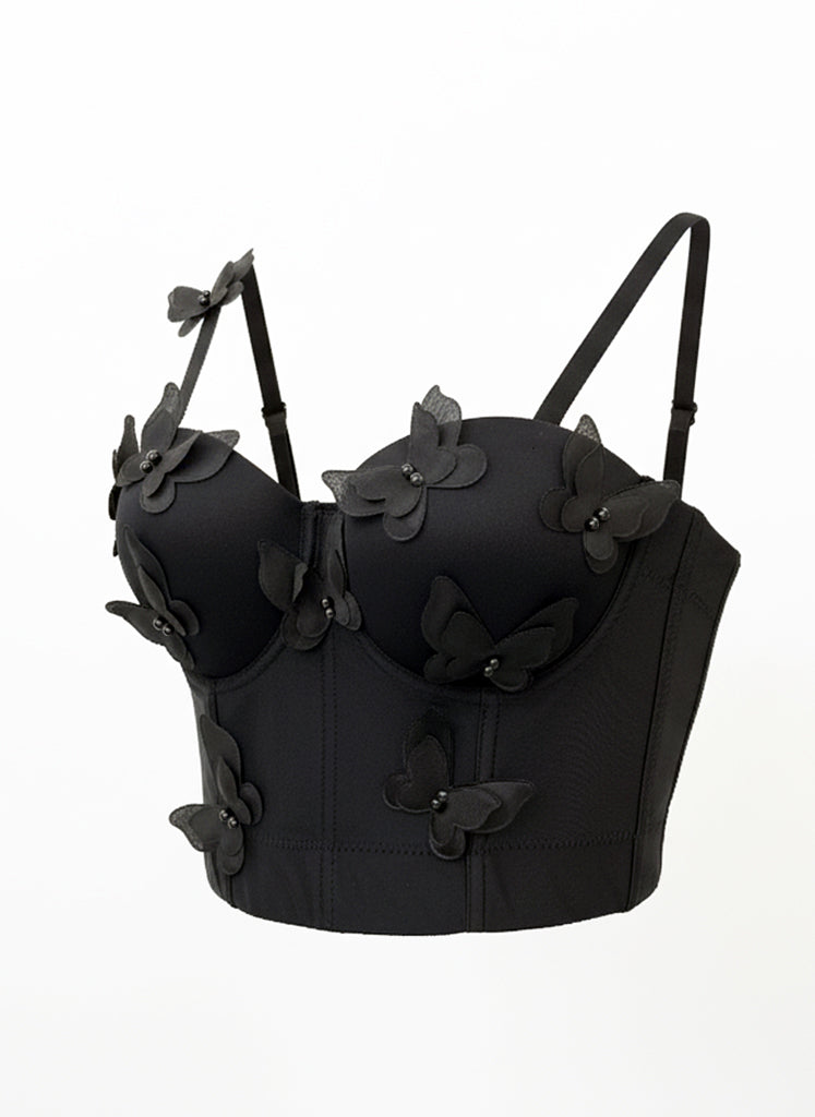 Venvirs 3D Black Butterfly Corset Top Bustier For Women Adjustable Strap
