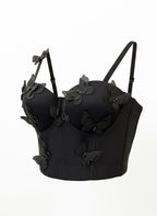 Venvirs 3D Black Butterfly Corset Top Bustier For Women Adjustable Strap