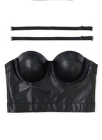 VENVIRS Y2K Edgy Women's PU Leather Bustier Crop Corset Top Adjustable Straps