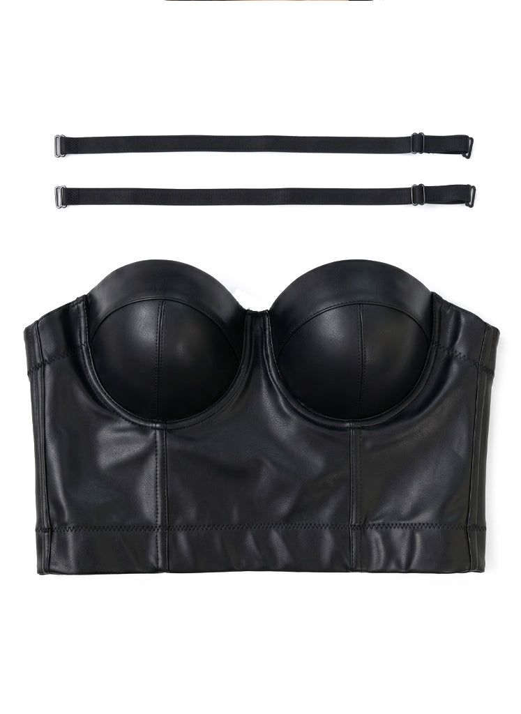 VENVIRS Y2K Edgy Women's PU Leather Bustier Crop Corset Top Adjustable Straps
